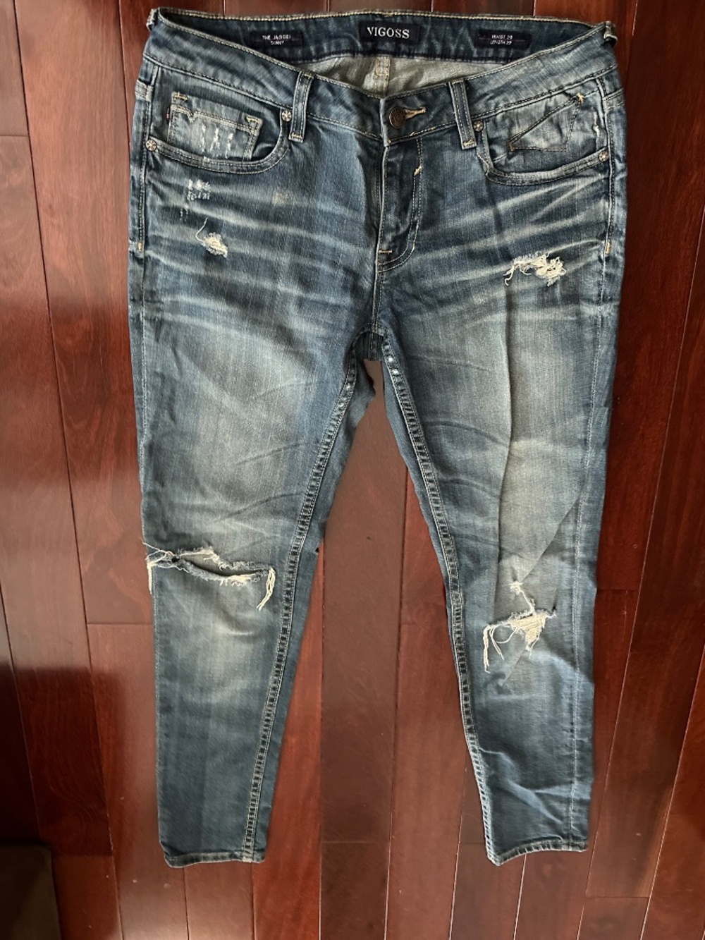 Vigoss Jagger Skinny Distressed 6-Pockets Jeans Button Dark Wash 29 x 29 NWOT